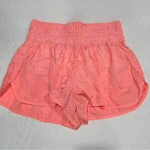 Free People Movement Women’s High Rise Athletic Shorts, Lined, Bright Coral, XL
